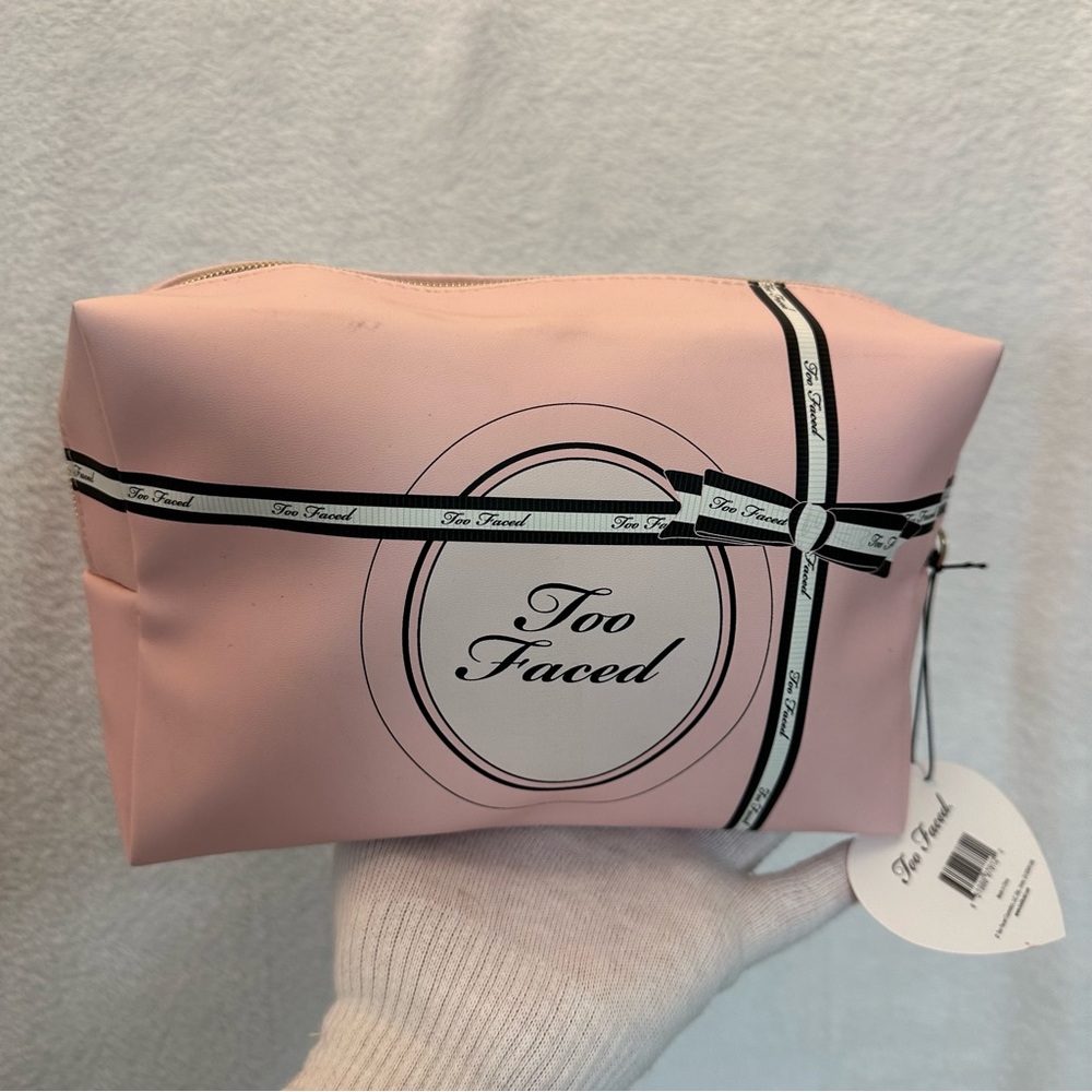 Too Faced Pink Cosmetic Case with Bow Design 9” x 6” x 4” - Picture 3 of 7